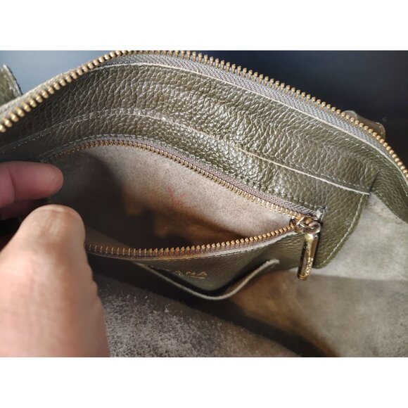 Cayana Dark Olive Green Classic Leather Zipper Tote Bag, Large, Pebbled READ - Picture 10 of 10